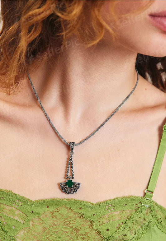 Emerald Noir Art Deco Pendant