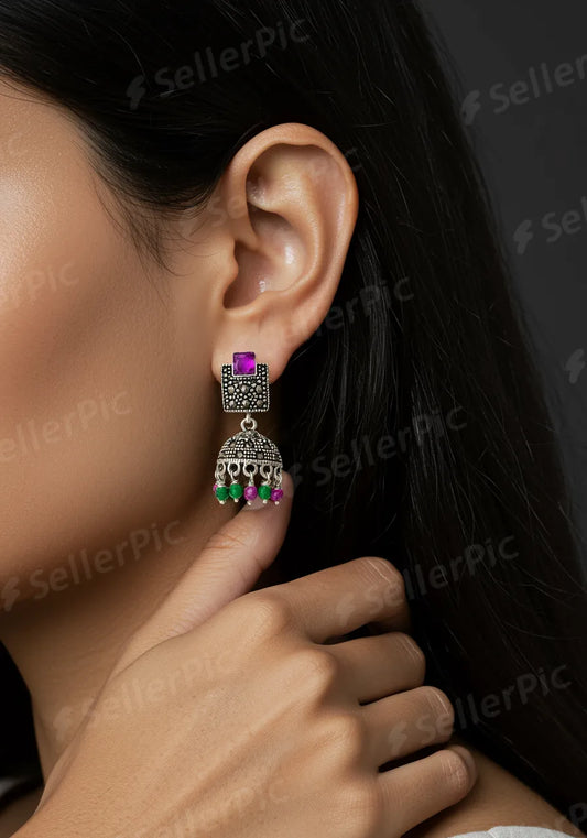 Royal Garden Sterling Silver Jhumka Earrings