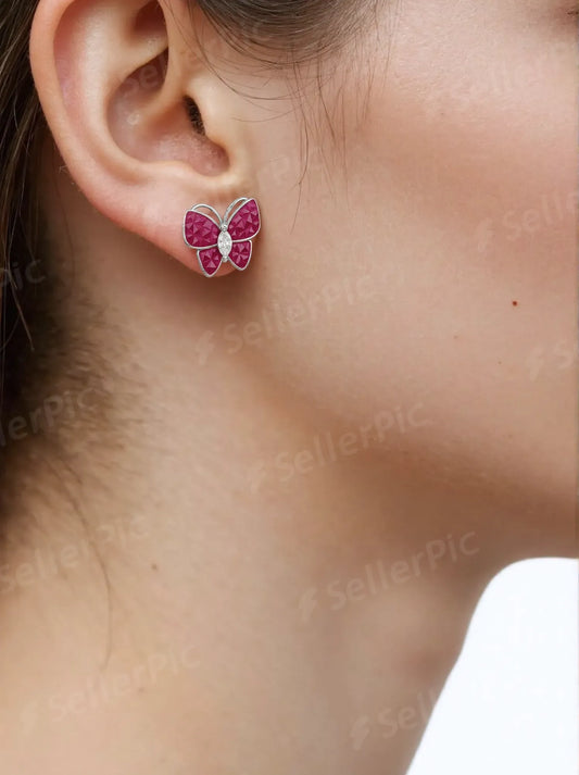 Fluttering Ruby Sterling Silver Butterfly Earrings
