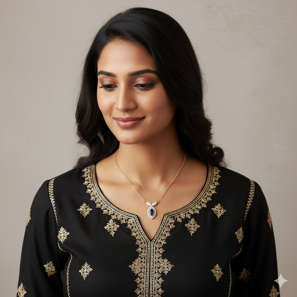 Midnight Petal" Rose Gold Sapphire Mangalsutra