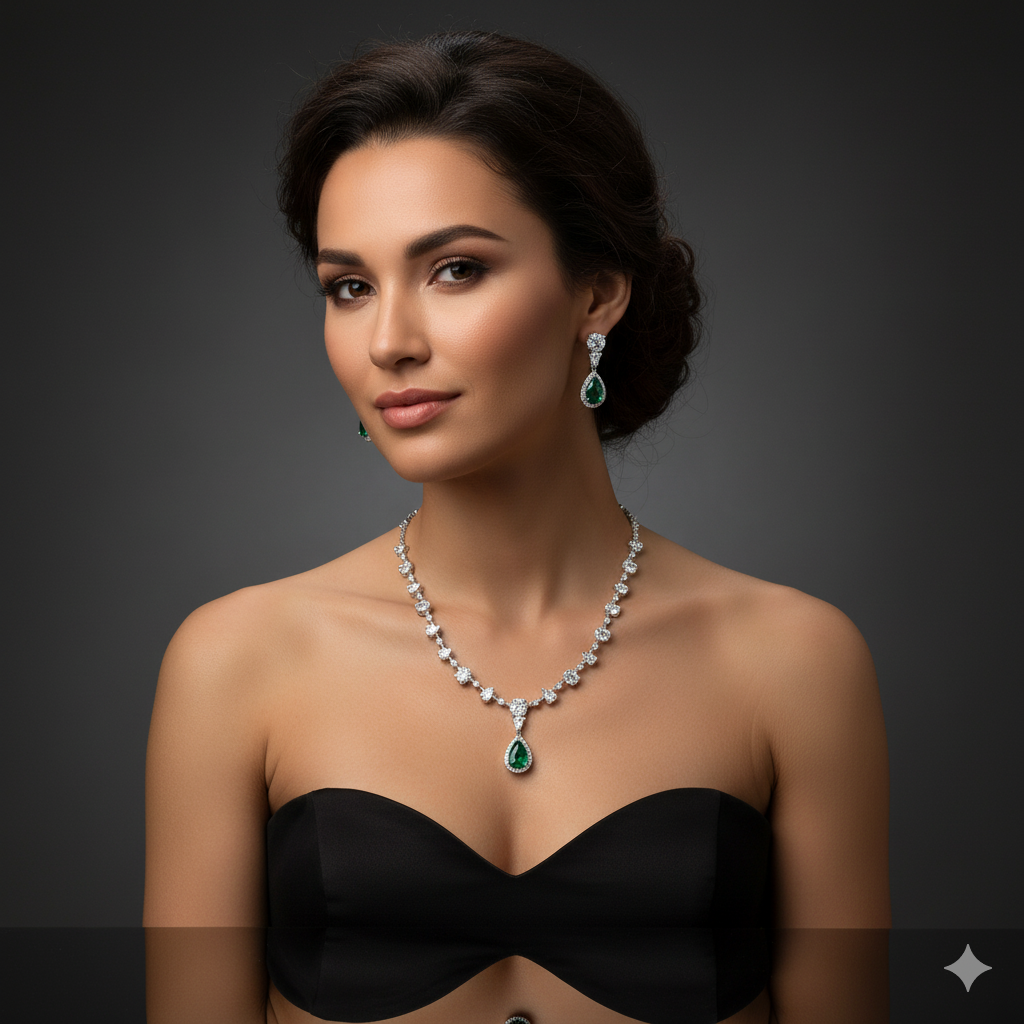 "The Emerald Promise" Pear Drop 925 Silver Gala Set