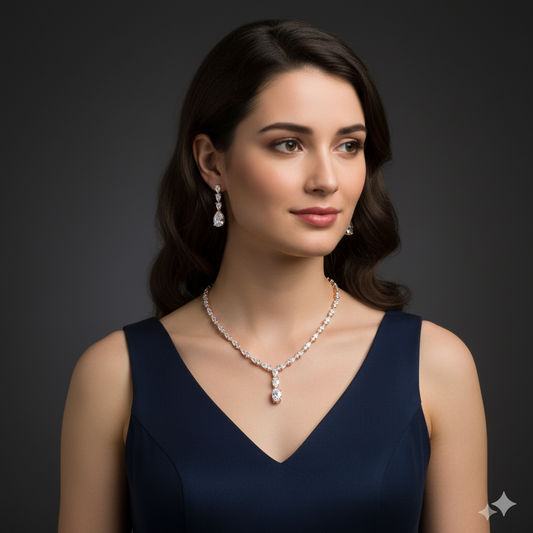 "Rose Diamond Dew" Pear-Cut 925 Silver Bridal Set