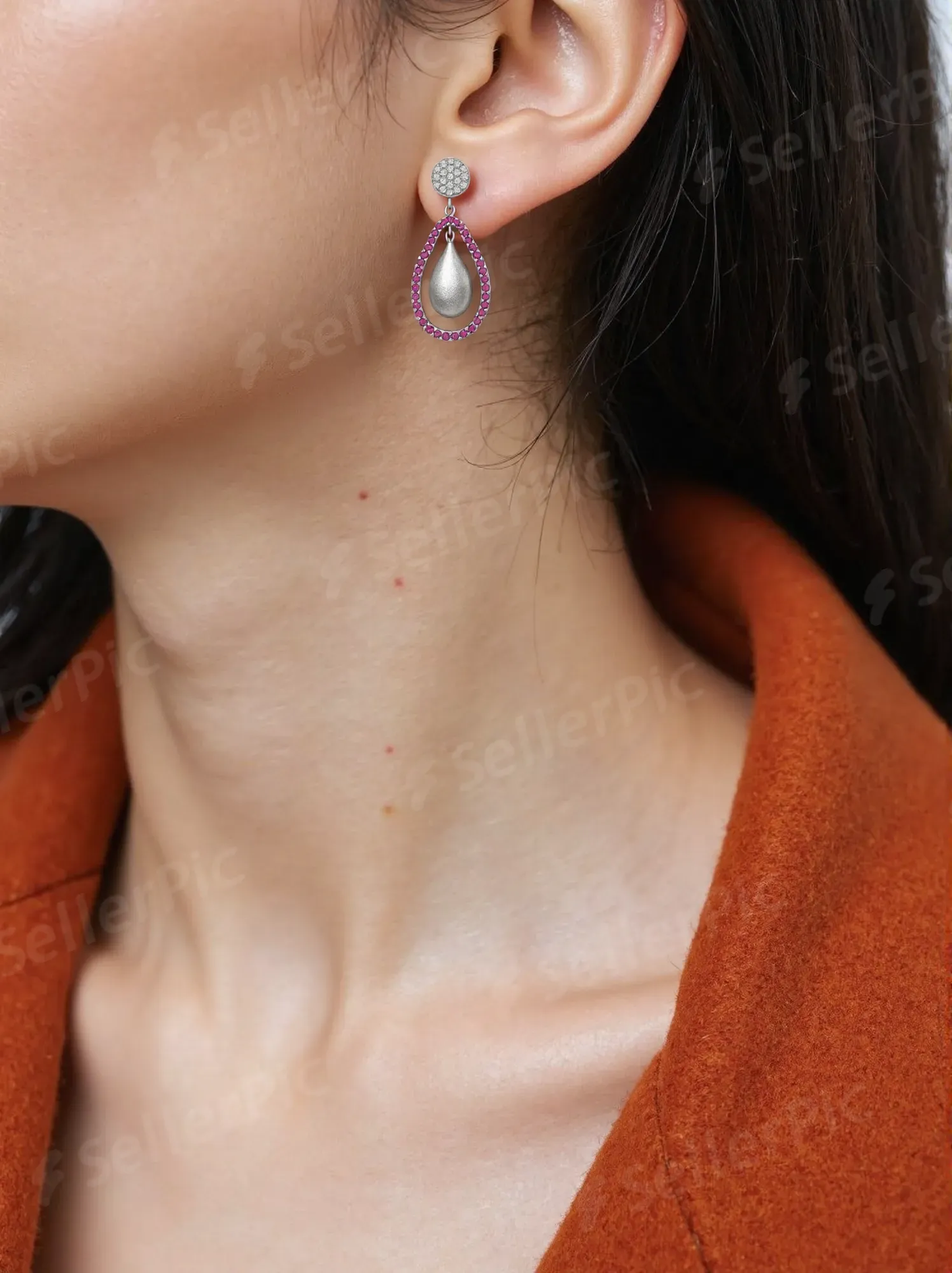 Radiant Ruby‑Halo Teardrop Earrings