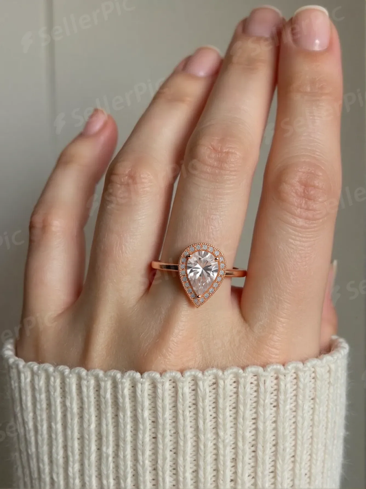 Celeste Teardrop Halo Ring