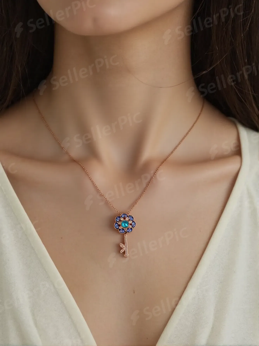 Colorful Rose Gold Key Pendant