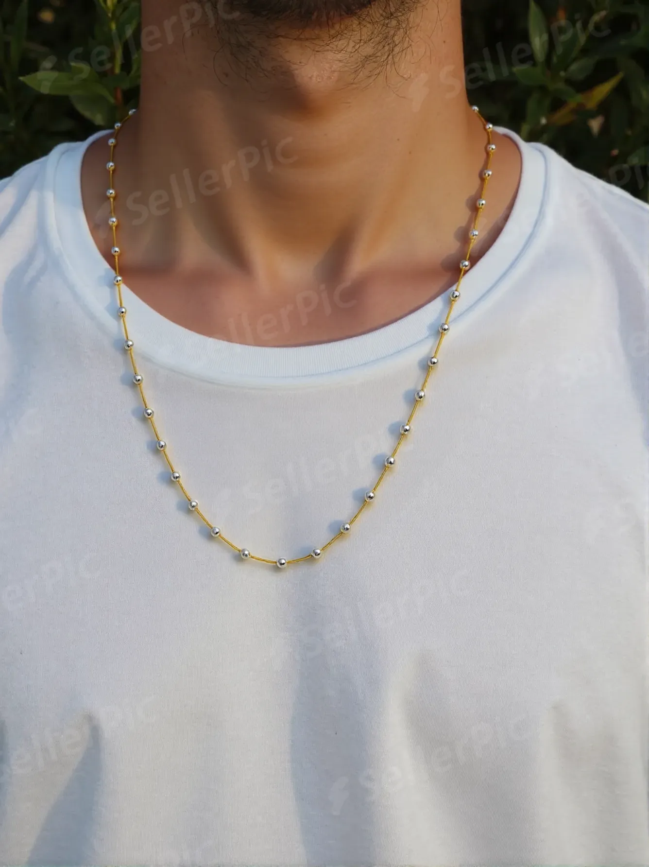 Aurea Bead-Link Chain – Two-Tone Sterling Silver