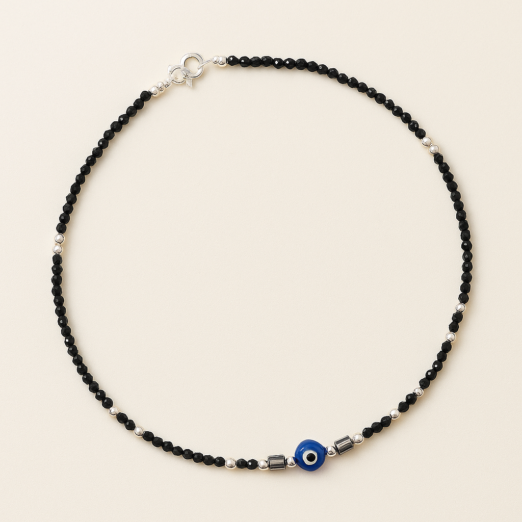 Evil Eye Black Bead Silver Payal