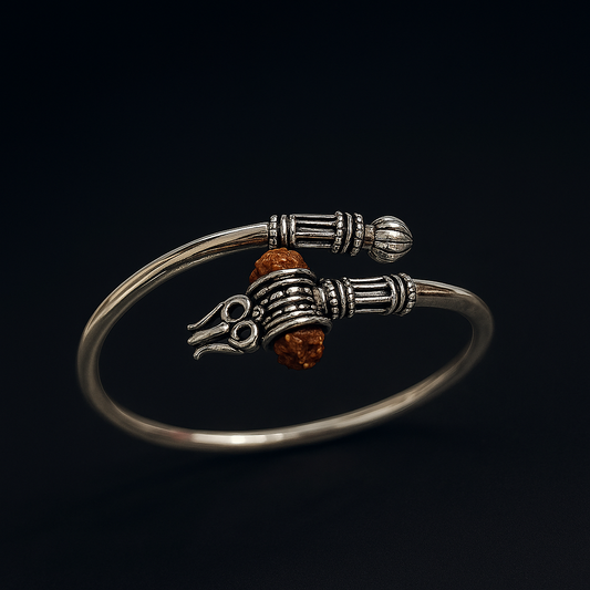 "Trishul Rudraksha Warrior Kada – Sterling Silver"