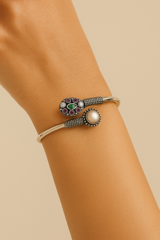 Pearl Bloom Kada – 925 Sterling Silver