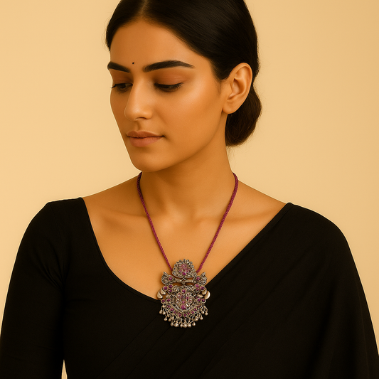 Rajmohini Kundan Silver Pendant