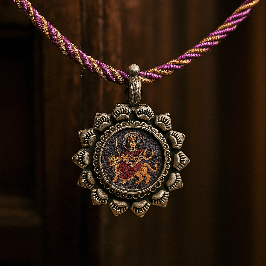 Shakti Devi Hand-Painted Silver Pendant