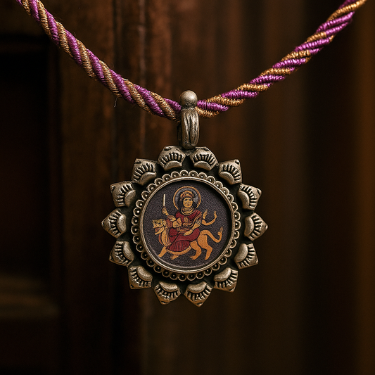 Shakti Devi Hand-Painted Silver Pendant
