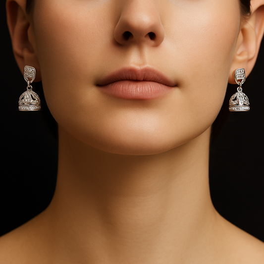 Radiant Blossom Silver Jhumki