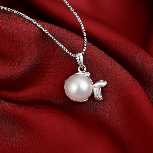 Ocean Pearl Fish Pendant – 925 Sterling Silver