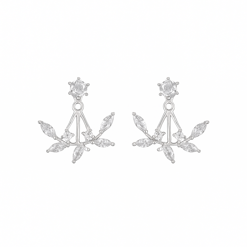 Sparkling Leaf 925 Sterling Silver Earrings