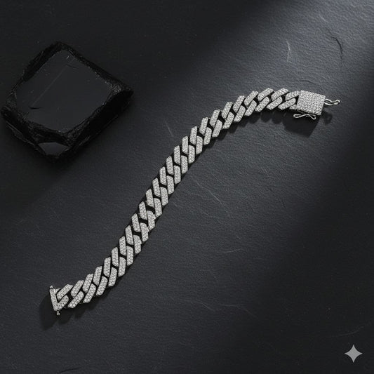 Iced-Out Pave 925 Sterling Silver Cuban Link Bracelet