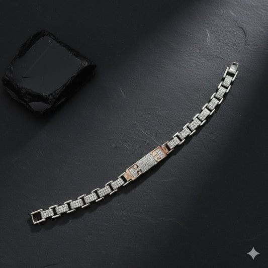 Two-Tone Pave ID Bar Sterling Silver Bracelet