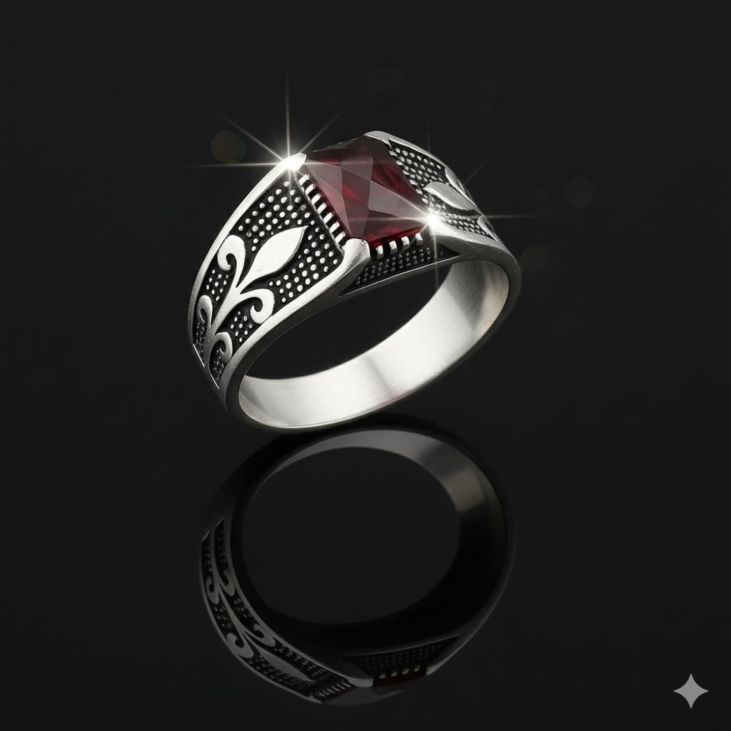 Crimson Valor Turkish Silver Ring