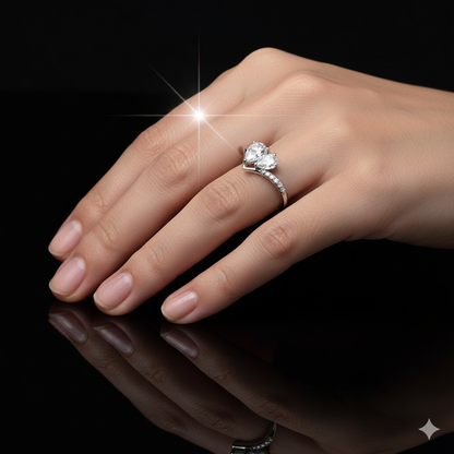 Twin Hearts Silver Ring