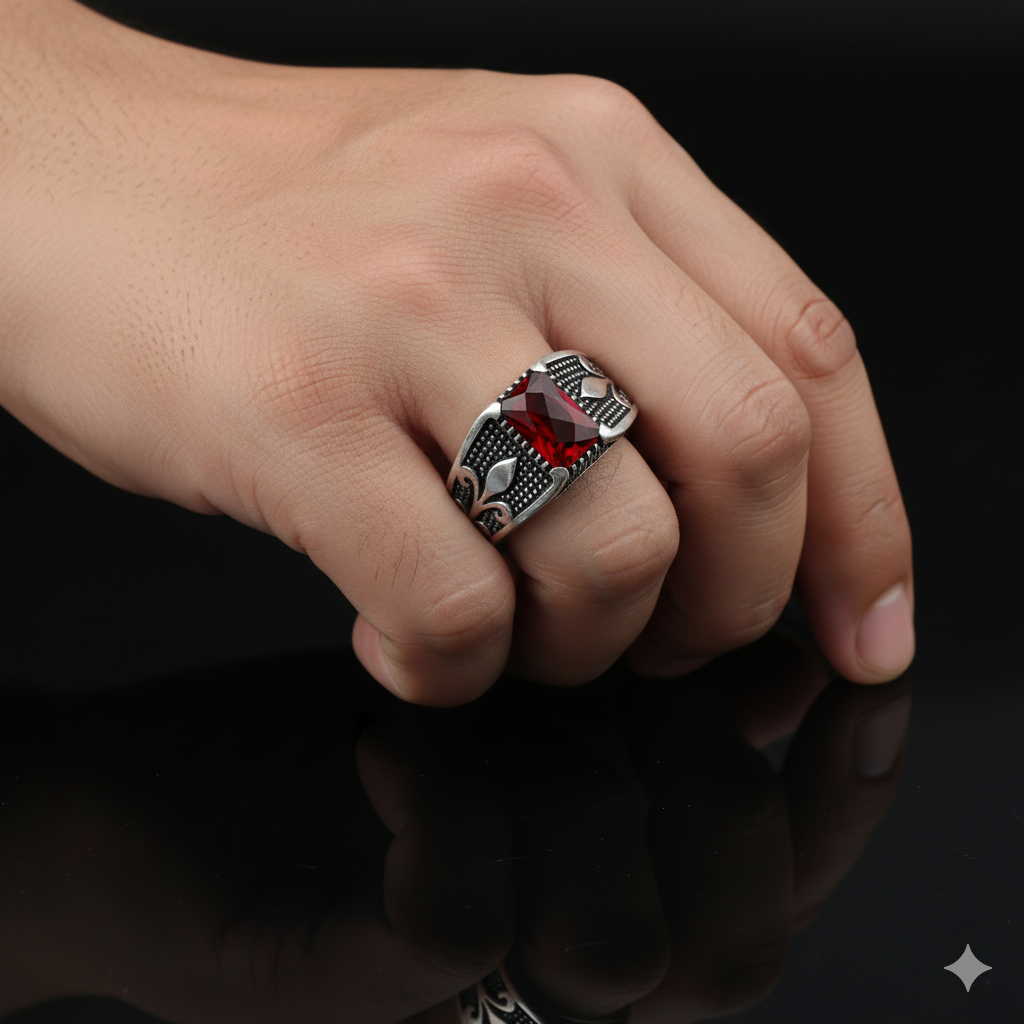 Crimson Valor Turkish Silver Ring
