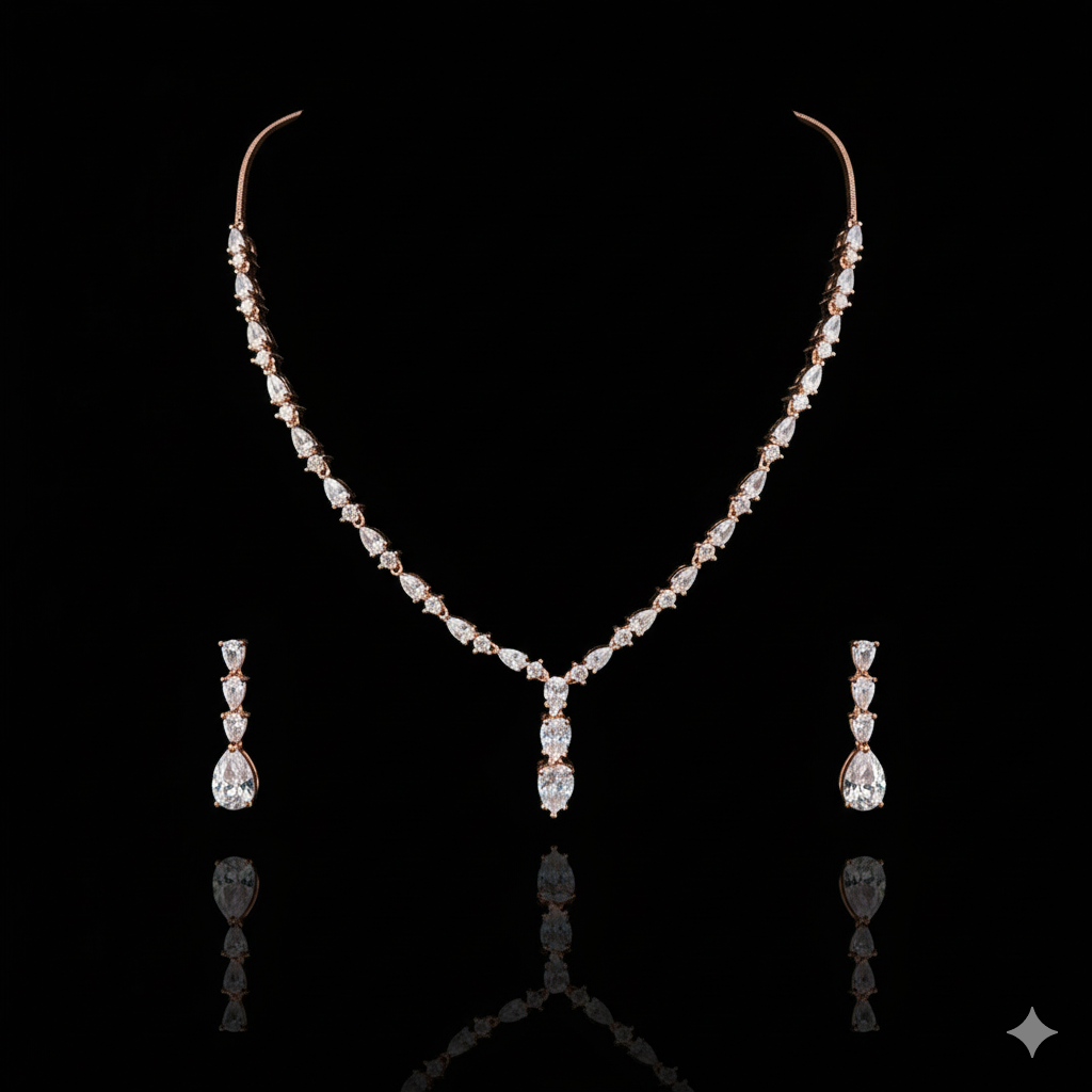 "Rose Diamond Dew" Pear-Cut 925 Silver Bridal Set