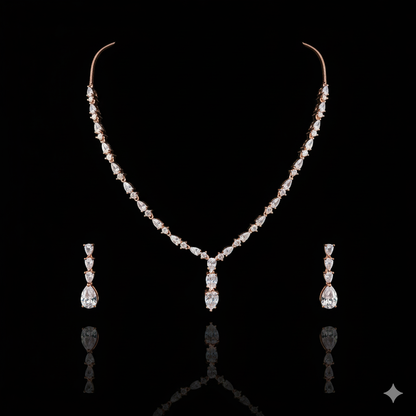"Rose Diamond Dew" Pear-Cut 925 Silver Bridal Set