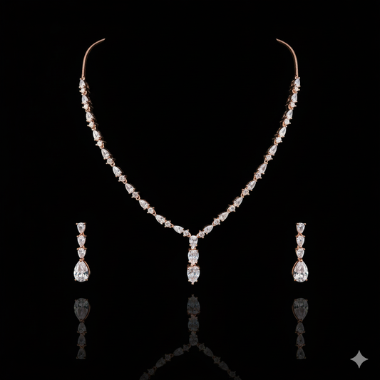 "Rose Diamond Dew" Pear-Cut 925 Silver Bridal Set