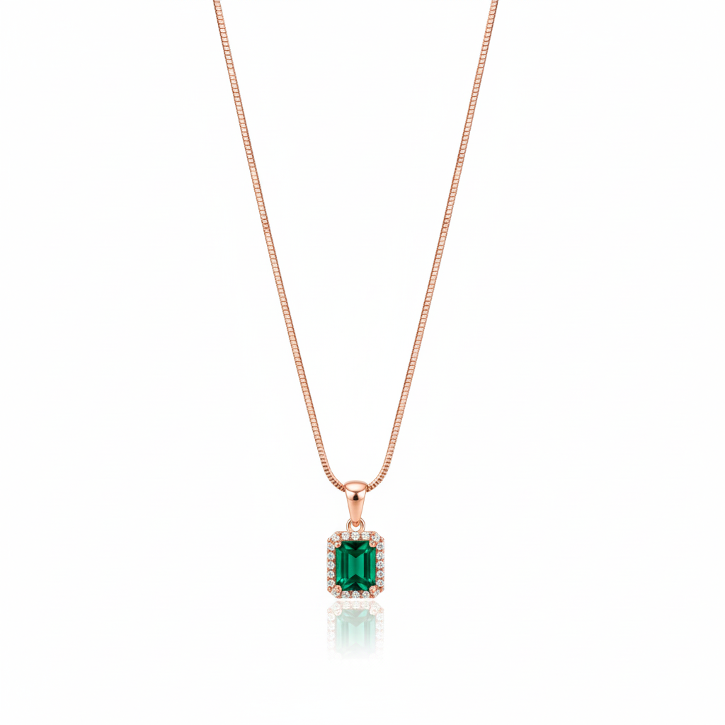 "Emerald Halo" Rose Gold Plated 925 Silver