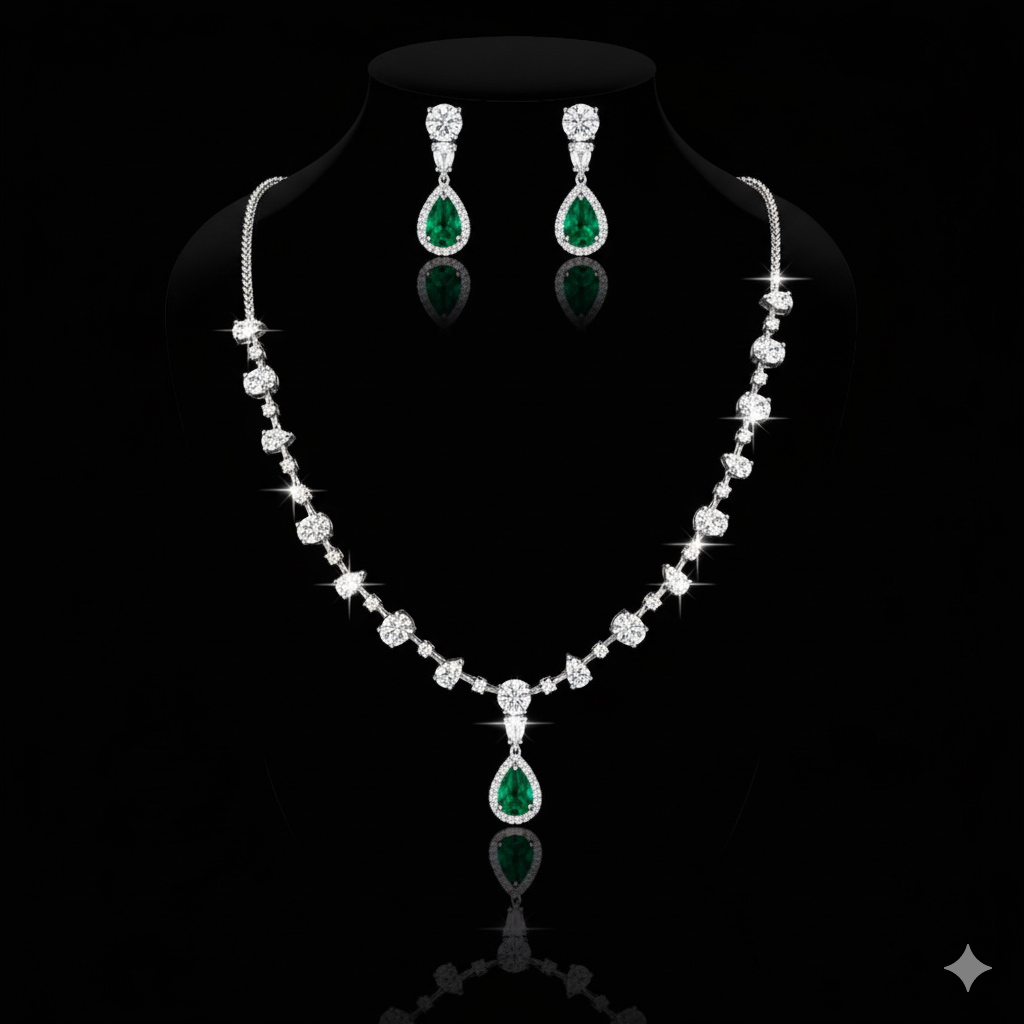 "The Emerald Promise" Pear Drop 925 Silver Gala Set