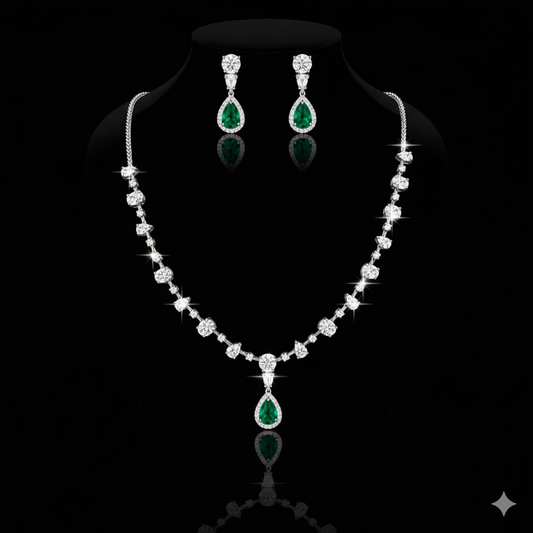 "The Emerald Promise" Pear Drop 925 Silver Gala Set