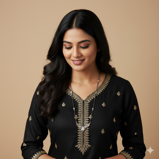 "Modern Bloom" Diamond Simulant 925 Silver Mangalsutra