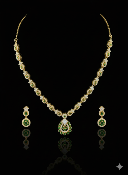 "Jasmine Cascade" Emerald Green & Gold Plated 925 Silver Set