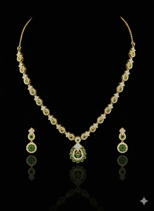 "Jasmine Cascade" Emerald Green & Gold Plated 925 Silver Set