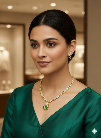 "Jasmine Cascade" Emerald Green & Gold Plated 925 Silver Set