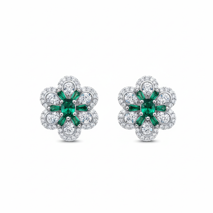 "Verdant Bloom" Emerald & Diamond Simulant 925 Studs