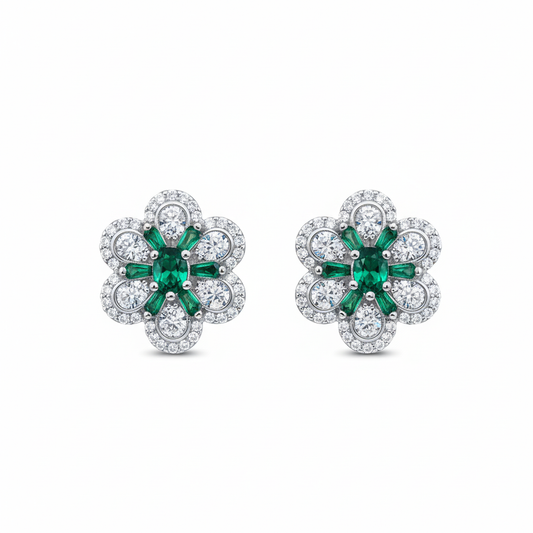 "Verdant Bloom" Emerald & Diamond Simulant 925 Studs