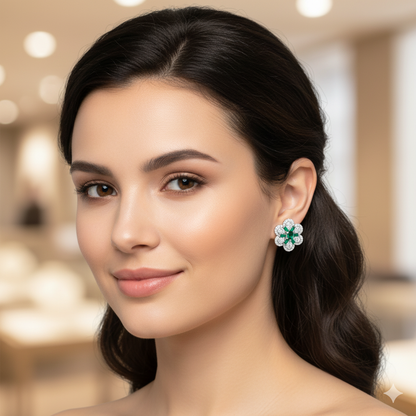 "Verdant Bloom" Emerald & Diamond Simulant 925 Studs