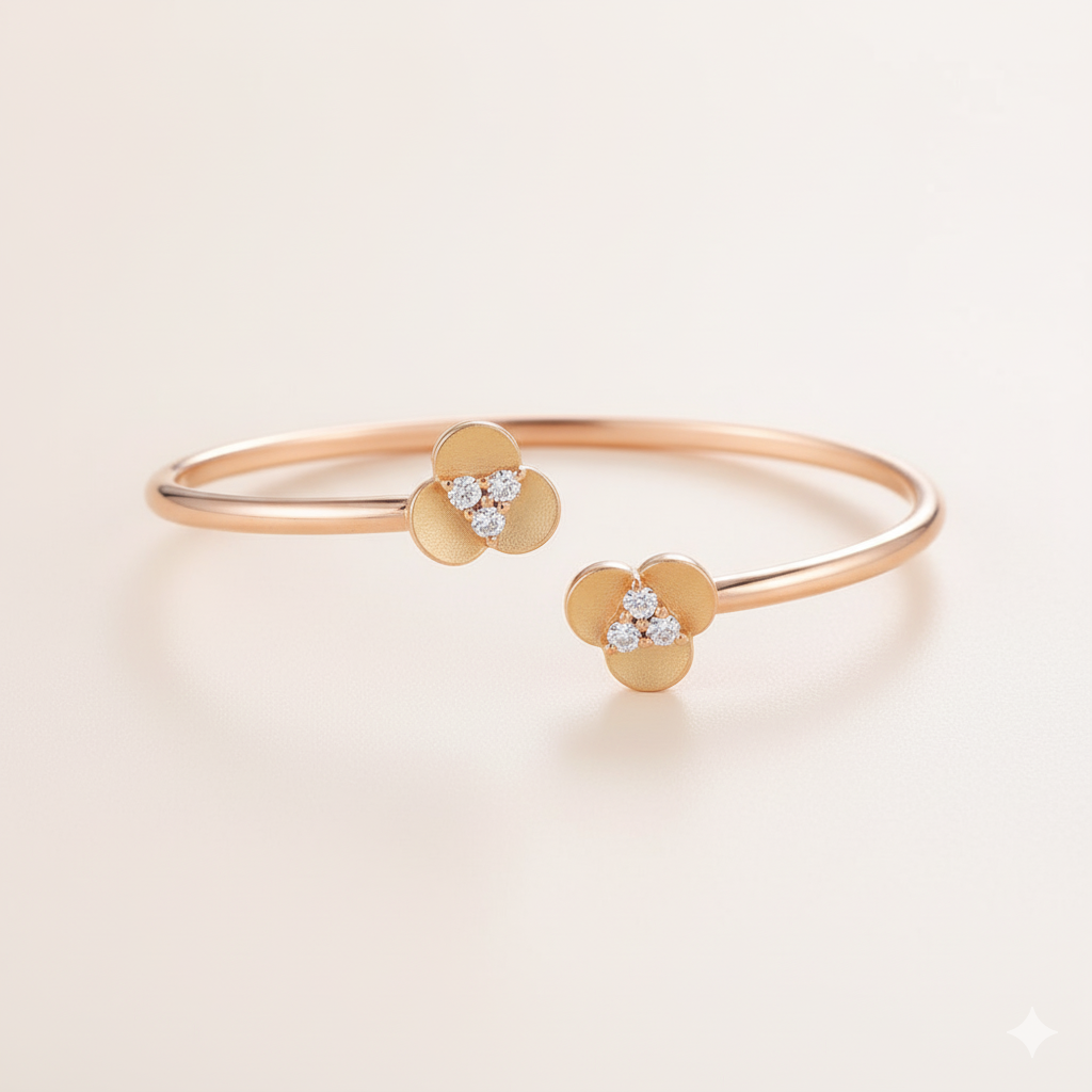 "Shimmer Bloom" Pave Clover Cuff Bangle