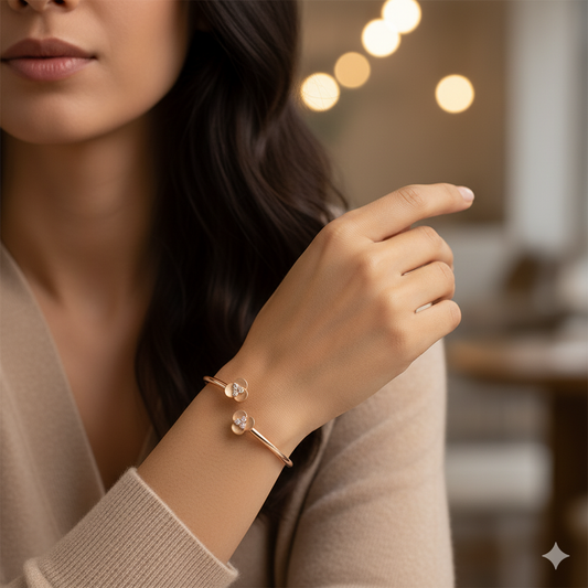 "Shimmer Bloom" Pave Clover Cuff Bangle