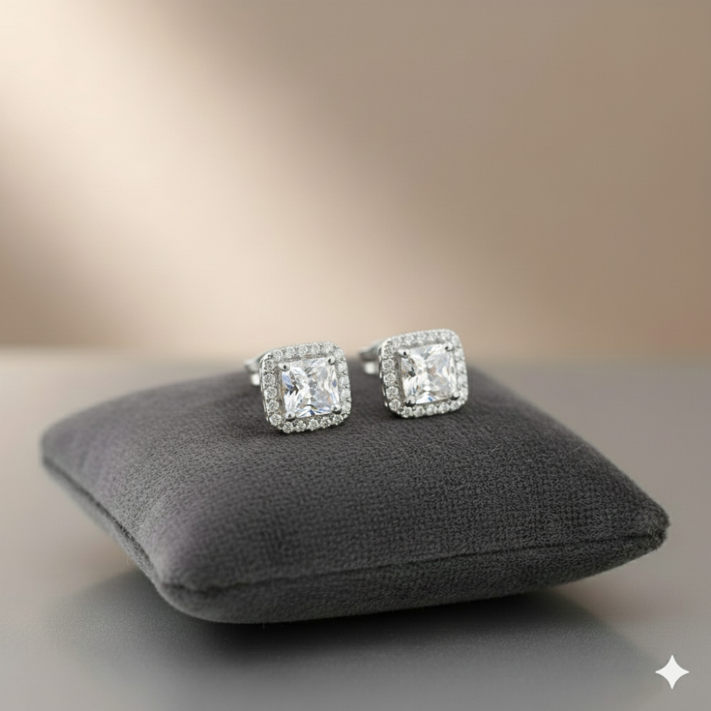 The Princess Halo Studs: 925 Sterling Silver