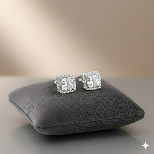 The Princess Halo Studs: 925 Sterling Silver