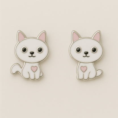 Whisker Sparkle – Sterling Silver Cat Stud Earrings