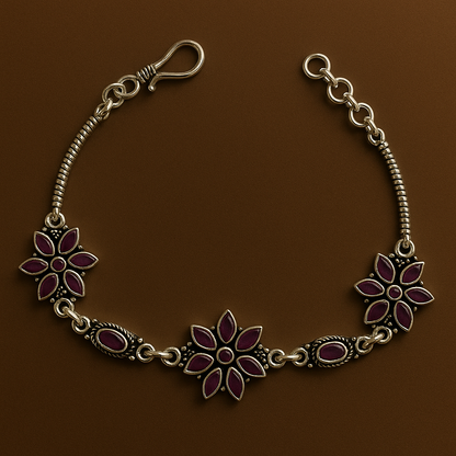 Crimson Bloom Sterling Silver Bracelet