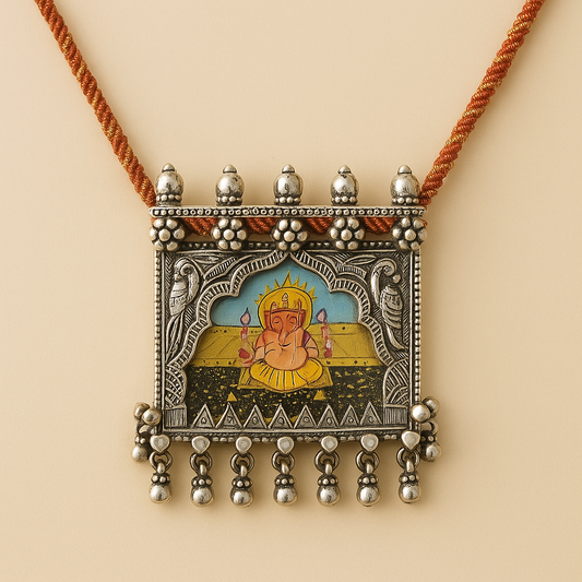 Divya Ganesha Hand-Painted Silver Pendant