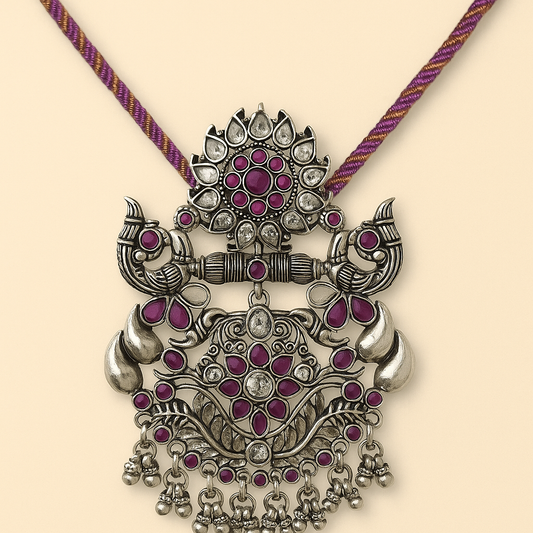Rajmohini Kundan Silver Pendant