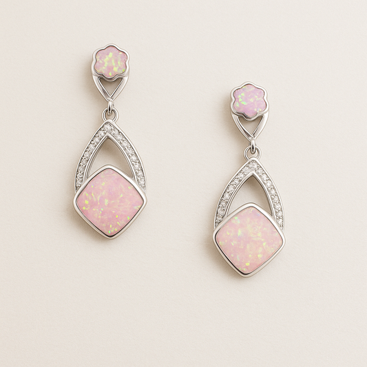 Blush Blossom Sterling Silver Drop Earrings