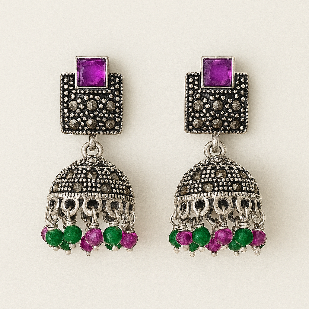 Royal Garden Sterling Silver Jhumka Earrings
