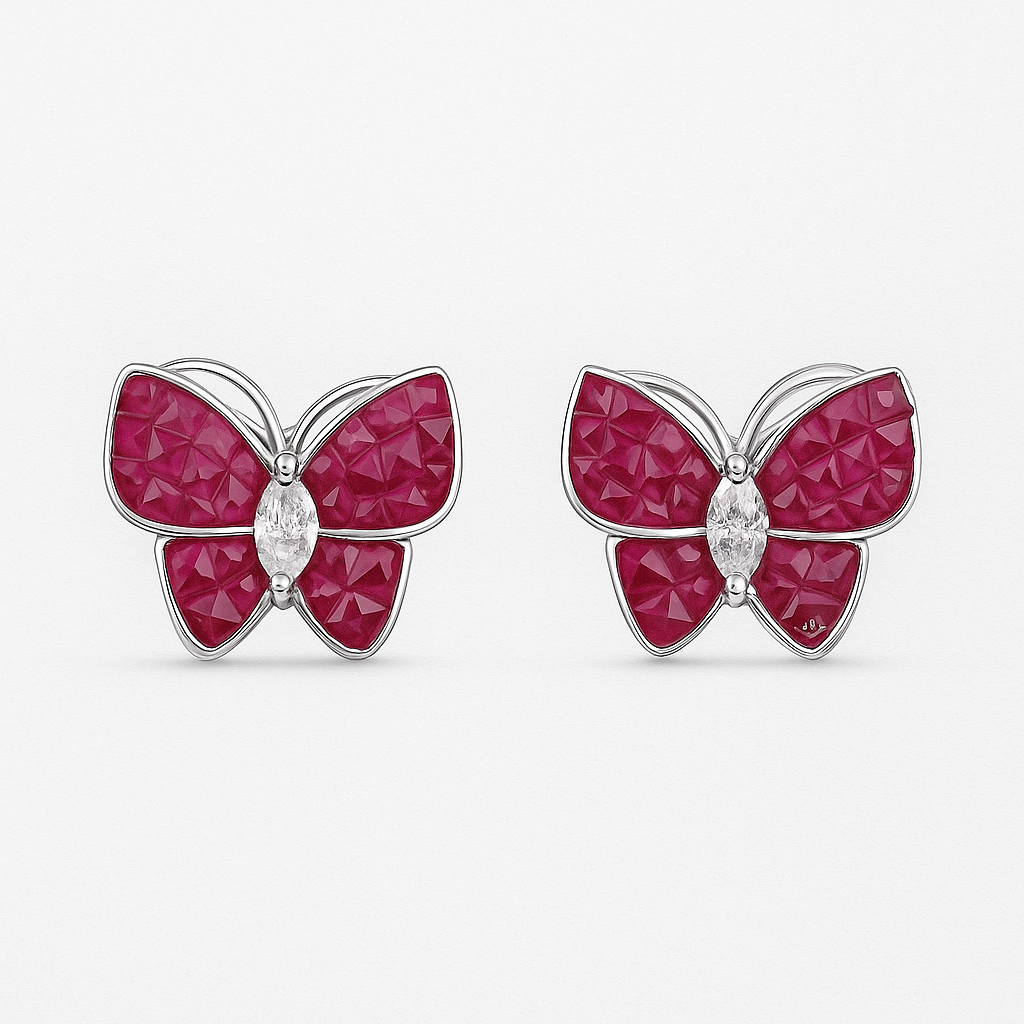 Fluttering Ruby Sterling Silver Butterfly Earrings