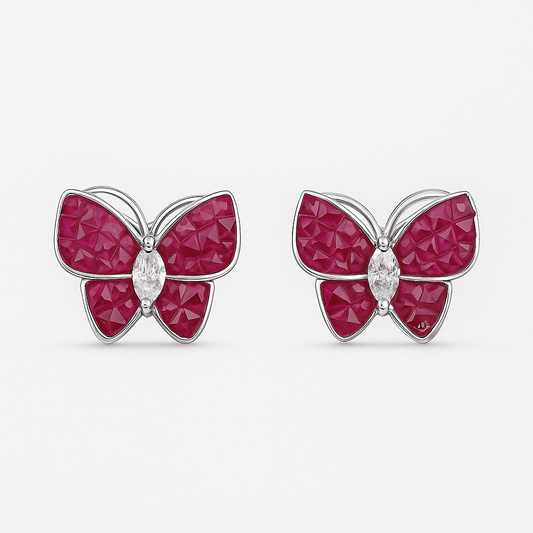 Fluttering Ruby Sterling Silver Butterfly Earrings