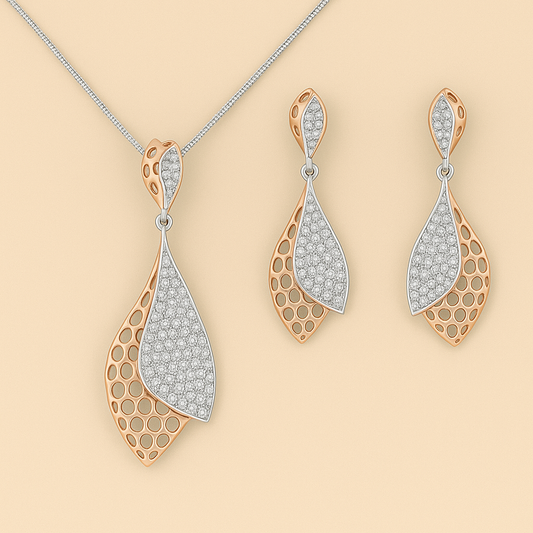 Aurelia Leaf Set – Dual Tone Grace in 925 Silver